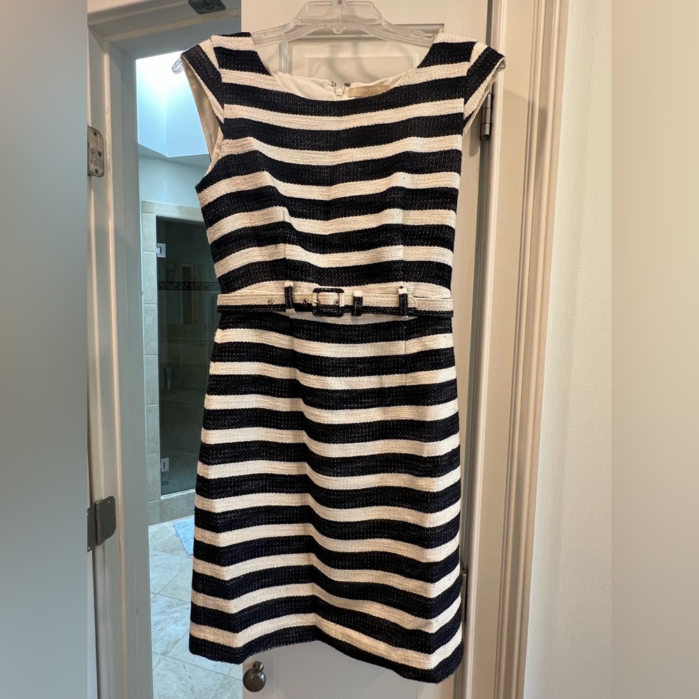 Banana republic navy and white striped dress with belt